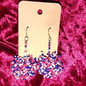 Colorful Beaded Pom Pom Earrings